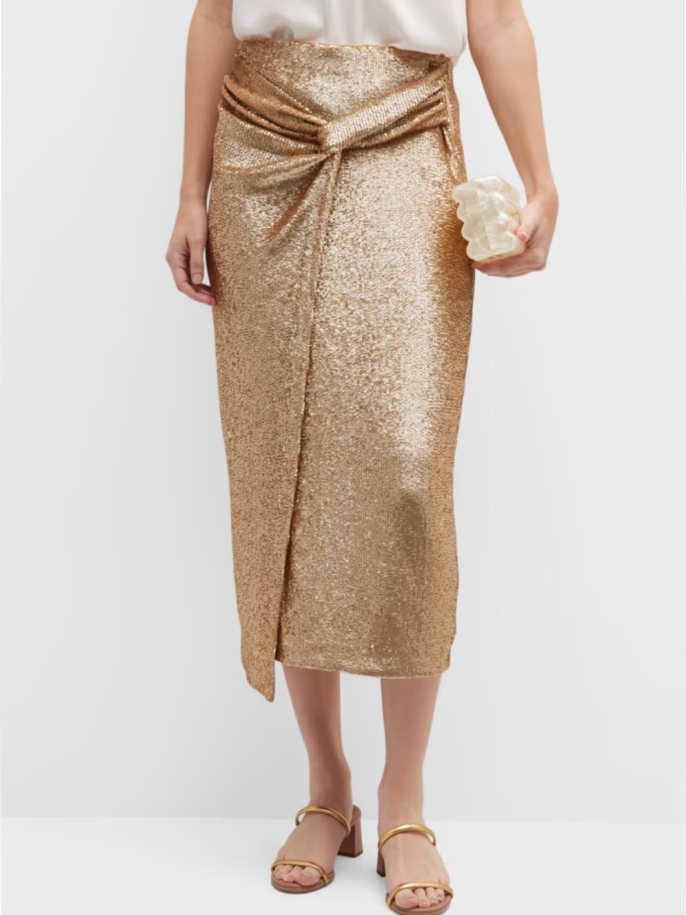 NWOT Donna Karan Gold Sequin Sarong Midi Skirt
